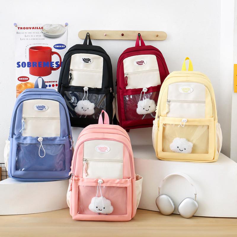 Cute Backpack Simple and Versatile High Value Junior High School Student Schoolbag Cute Large Capacity Contrasting Schoolbag Travel Backpack