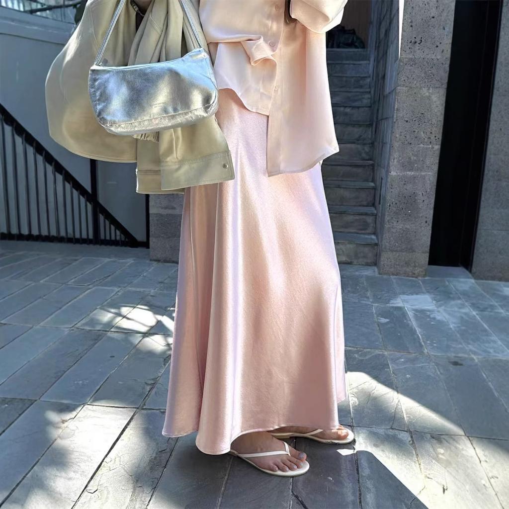Women's High-Waisted Slimming Mid-Length Satin Half Skirt High-End Bodycon Mermaid A-Line Long Skirt