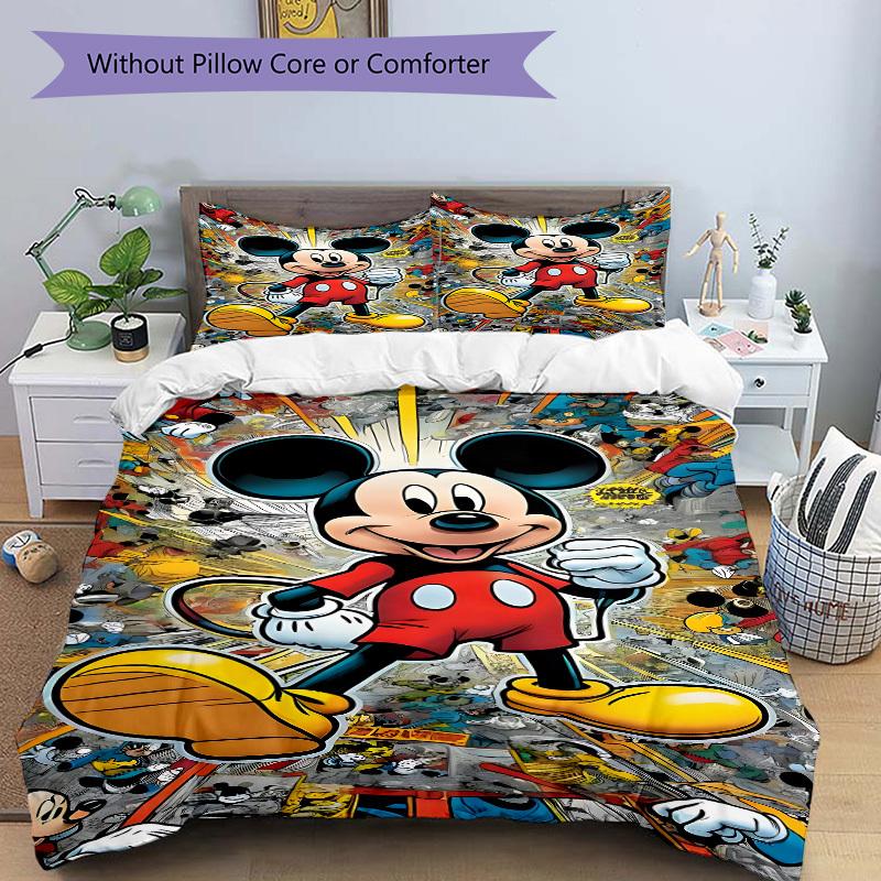 3pcs Mickey Mouse Printed Bedding Set, Breathable And Soft, Machine Washable, Christmas Gift, Suitable for Bedroom Decoration, 106
