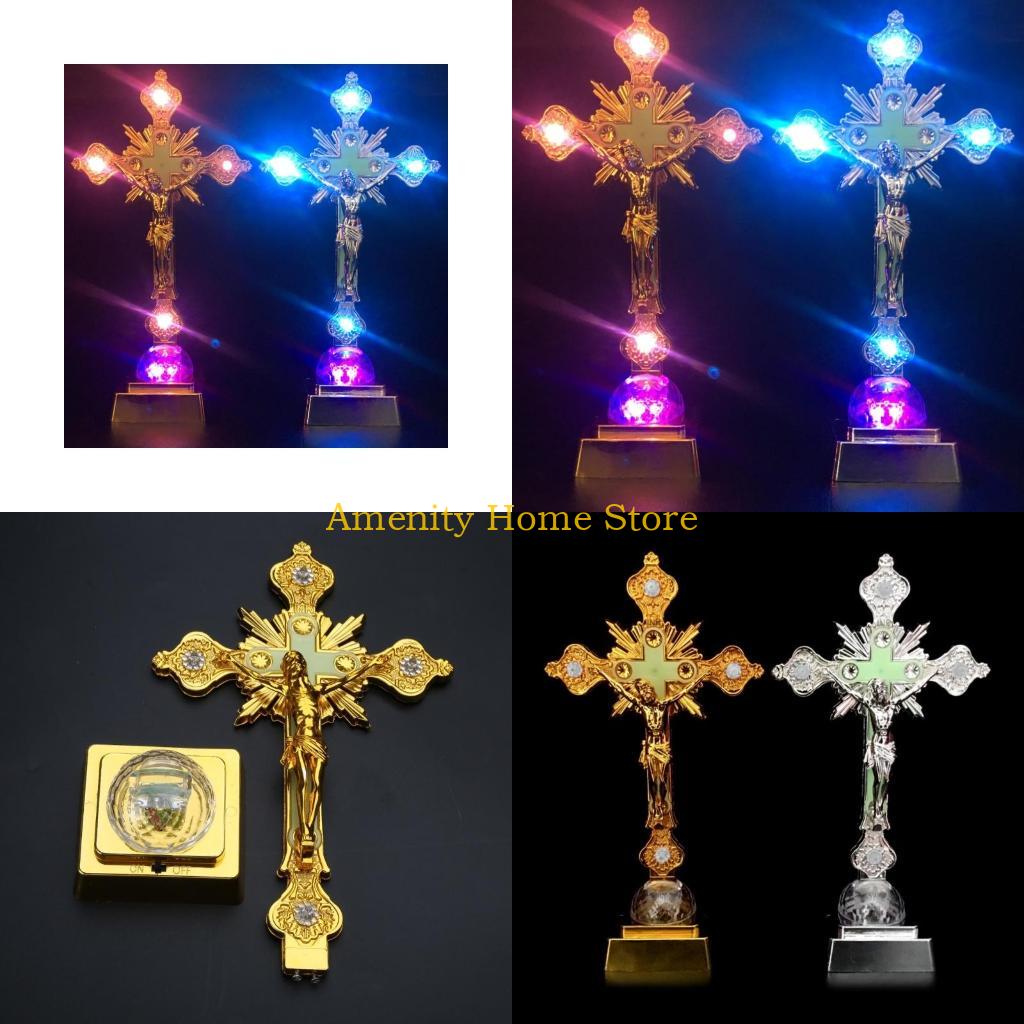 F26C Church Relics Figurines Night Light Crucifix Jesus Christ for Cross Catholic Ant
