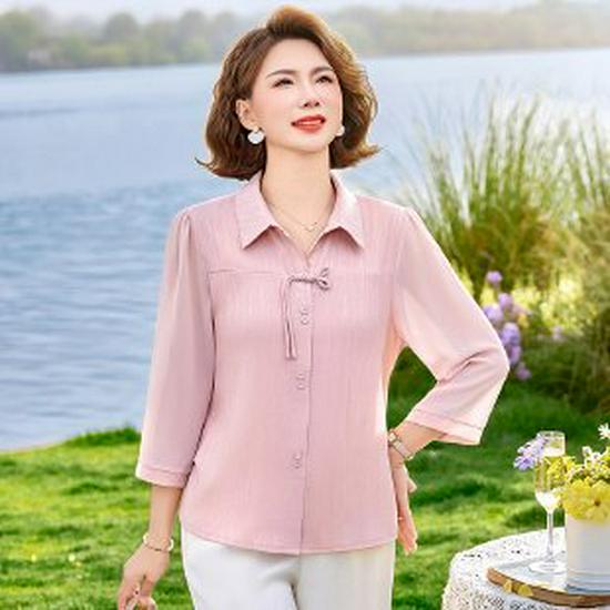 

Seven-Sleeved Slimming Shirt for Middle-Aged Women - Stylish Spring Wear XL (85-105 lbs) розовый
