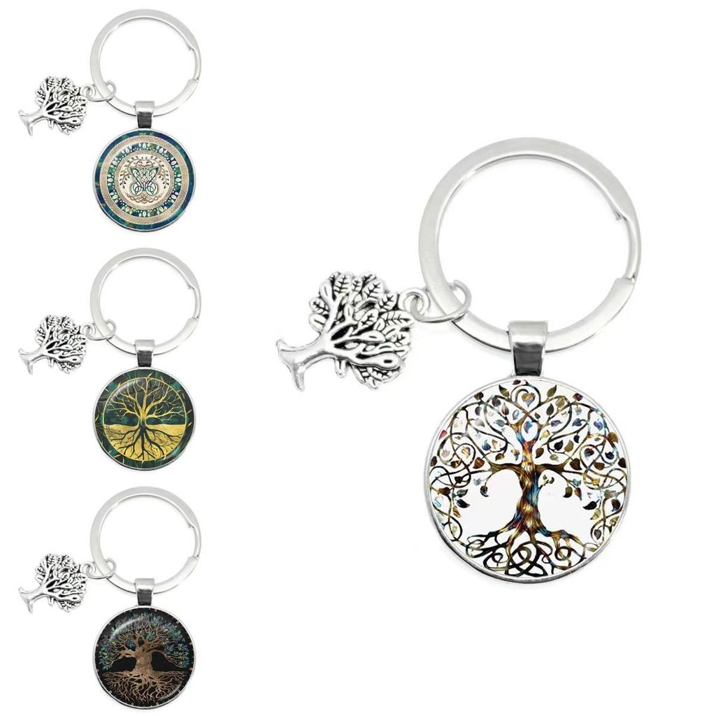 Modern Minimalist Tree Of Life Glass Keychain With Silver Alloy Pendant For Gift Giving