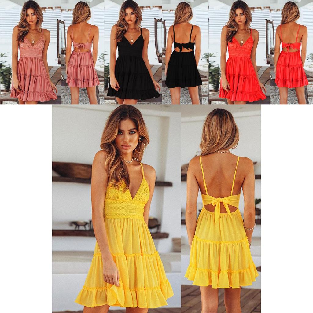 Stylish Women Summer Boho Short Mini Dress For Evening Cocktail And Beach Parties