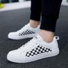 2025 New Grid Men Leather Board Shoes Summer Lightweight Breathable Flats Casual Shoes Fashion White Hot Sale Man Sneakers Tenis