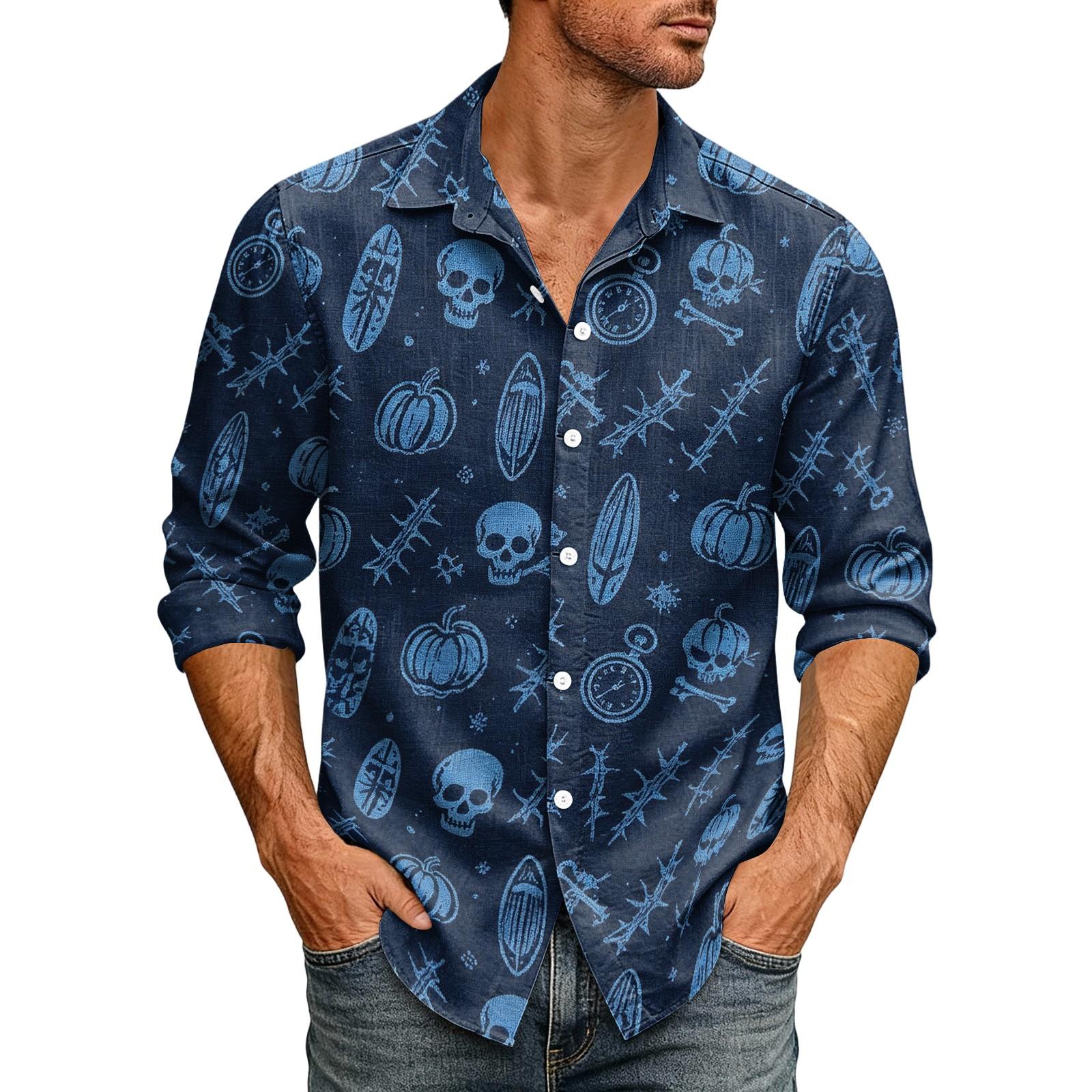Men s Long Sleeve Cardigan with Halloween Print for Costume Party Casual Wear S синий