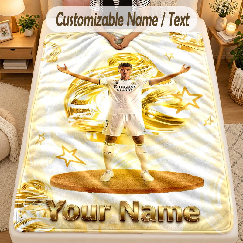 Flannel BlanketJude Bellingham Custom Name Text Personalized Soft Warm Throw Blanket Home Decor Gift