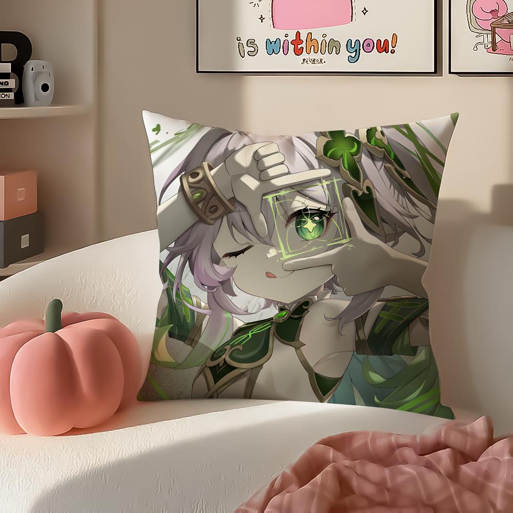 Genshin Nahida Cushion Cover Pillowcase Short Plush Invisible zipper Room Sofa Cushion Cover