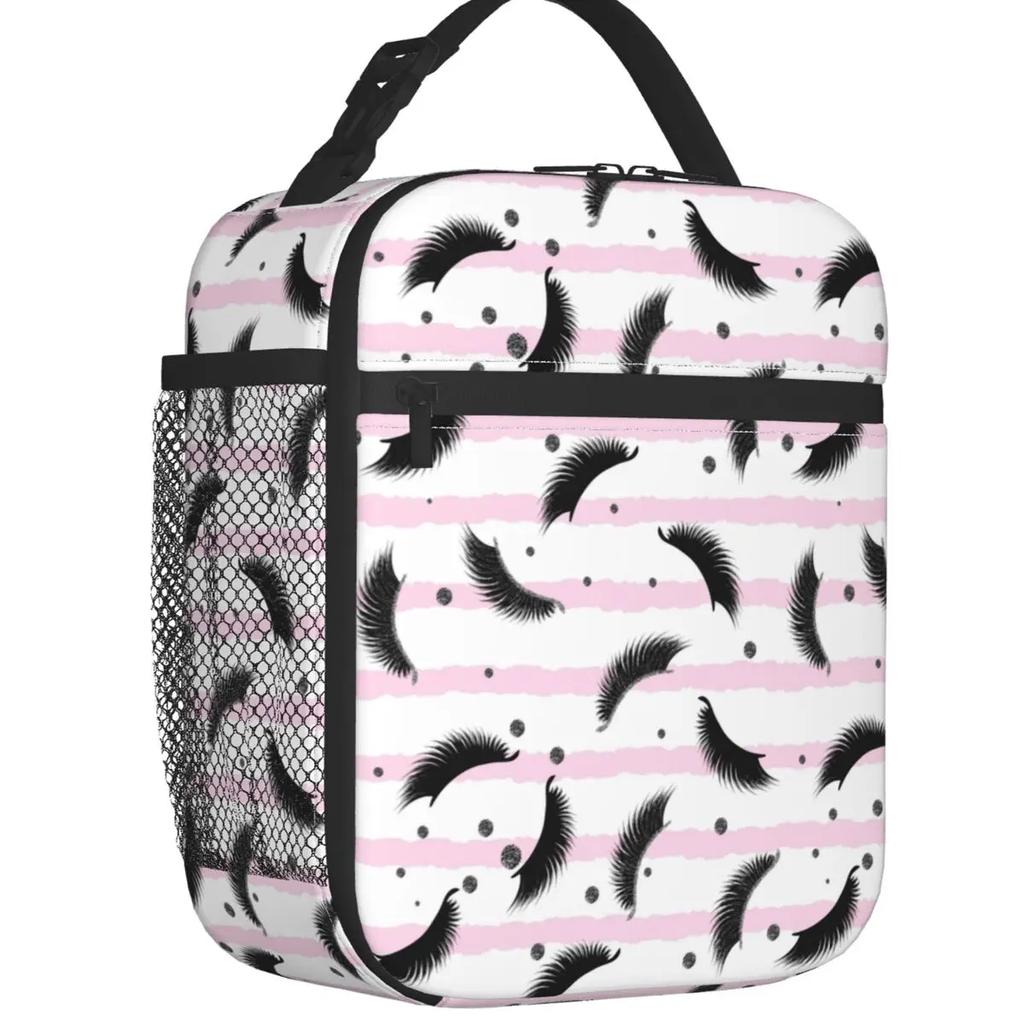 Eyelash Eyes Insulated Lunch Tote Bag Lashes With Purple Glitter Effect Seamless Cooler Thermal Bento Box Outdoor Camping Travel