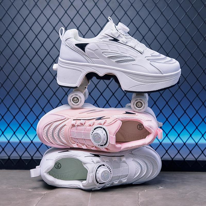 Boys/Girls Skate Roller Shoe Four-wheel Dual-use Roller Skates Double Row Walking Shoes Roller Skates Boys Skate Shoes Girl Skate Shoes