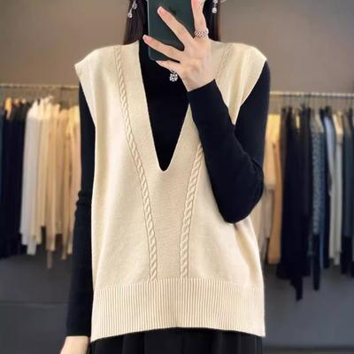 24 Herbst neue Damen Strickweste Weste Weste tiefer V-Ausschnitt Pullover Jacquard locker ärmellos Top