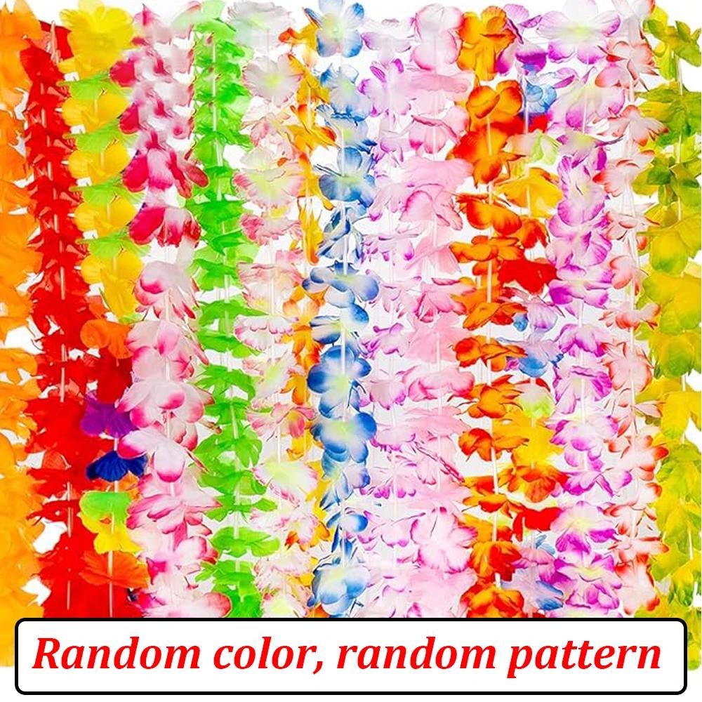 1-100Pcs Hawaiian Leis Flowers Hawaiian Flower Wreath Necklace  Artificial Garland for Luau Party Birthday Decorations Supplie