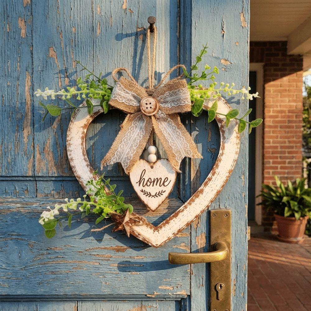 Rustic Wall Hanging Sign Romantic Home Wooden Wreath Creative Heart Wall Decor Home Decor