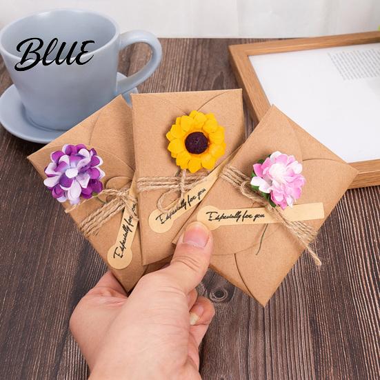 Romantic Sunflower Rose Greeting Cards 5Pcs DIY Dried Flower Cards, Handmade Note with Artificial Flowers, Jute Twine Personalized Message Flowers
