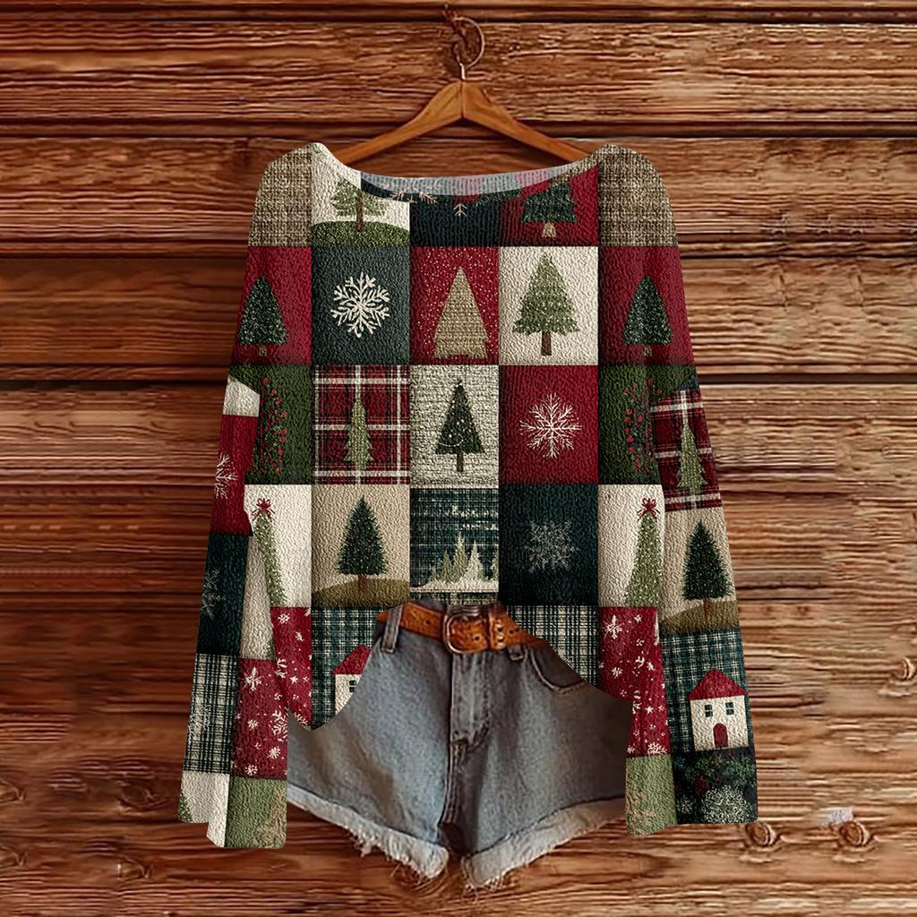 Womens  Fall Sweaters Long Sleeve Print Tops Pullover Sweaters Loose Dressy Casual Basic Clothes