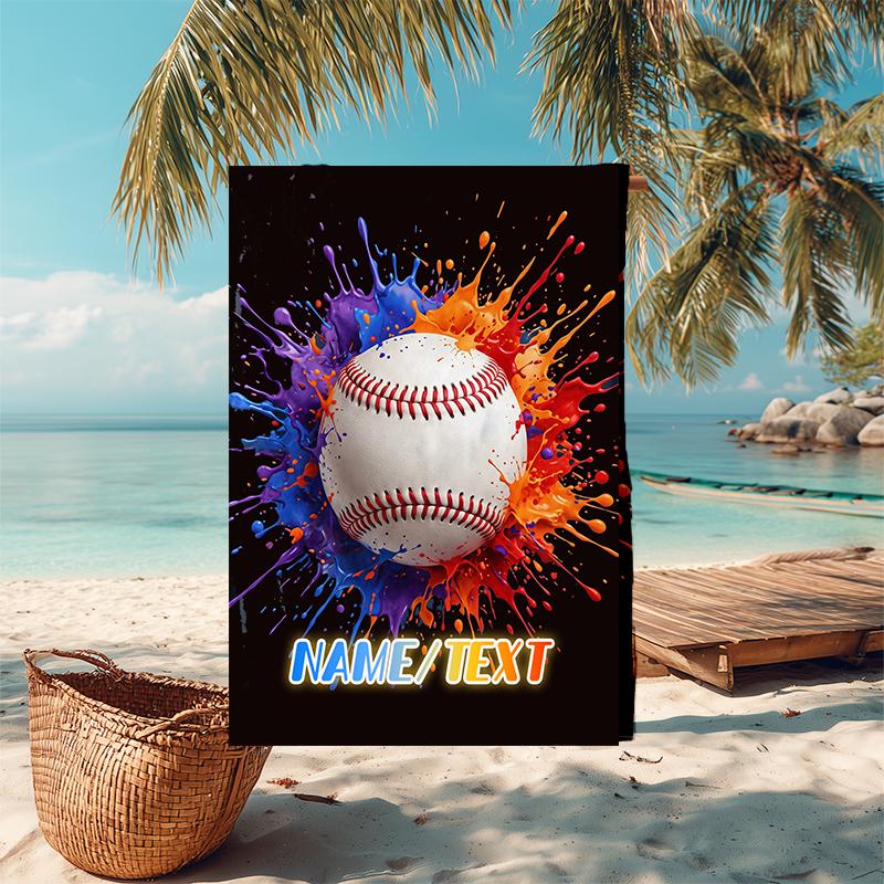 1PC Custom Name Baseball Splash Artwork Beach Towel Highly Absorbent And Sand-Resistant Towel for Swimming, Pool, Yoga, And Travel Lightweight