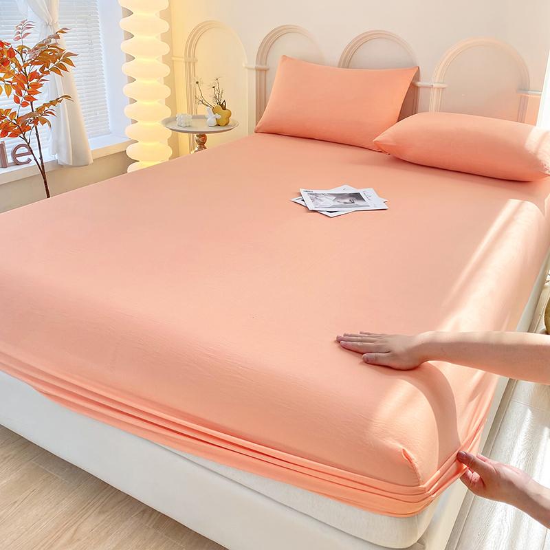 

New Item Fitted Sheet Skin Milled Solid Color Bedspread Washable Cotton Mattress Cover360 Degree Multi-size Bedding with Elastic Only 2 pillowcases