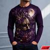 Long Sleeve T Shirt Men Vintage Mask Dark Rose 3d Print Feather Moonlight Graphic Tee Festival Party Streetwear Casual Goth Tops