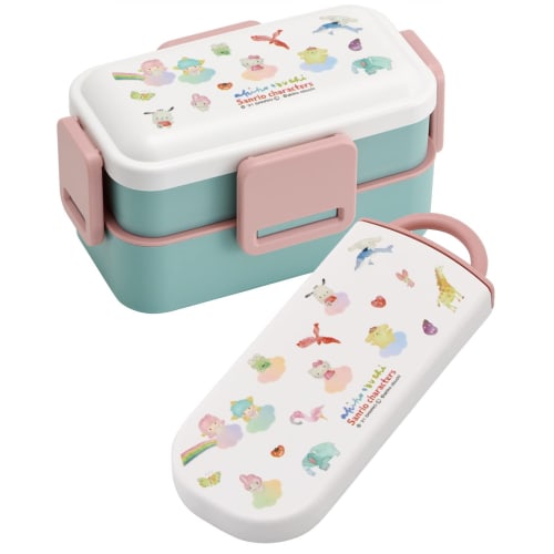 Skater Children's Antibacterial Slide Trio Set Lunch Box Chopsticks Spoon Fork Sanrio Characters X Akiko Obuchi Girls Made In Japan TACC2AG-A
