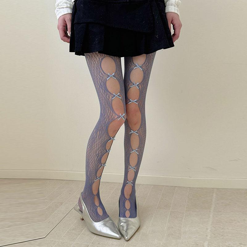 Сексуальная дерзкая девушка Миллениум Стиль Y2k Сетчатый Бант Цветной Комбинезон Базовые Носки Сладкая Крутая Дерзкая Девушка Чулки Весна Лето One Size синий
