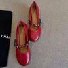 Washed Cowhide Round Head Retro Mary Jane Shoes Women's 2025 Spring New Thick Heel Single Shoes Light Mouth Red Middle Heel Shoes