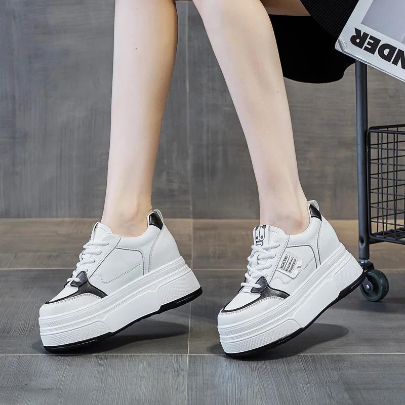 Women's Winter White Shoes Spring Autumn Genuine Leather Lace Up Girl Sneakers Women Shoes Flat Platform Casual Woman Shoe