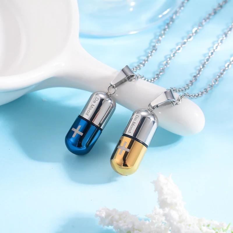 Stainless Steel Jewelry Cross Capsule Medicine Pills Pendant Cremation Urn Necklace for Ashes Bottle Pendant for Ash Jewelry