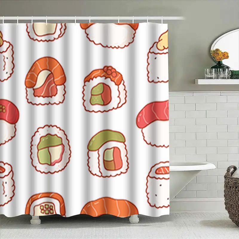 Adorable Sushi-Themed Shower Curtain With Vibrant Colors Perfect Addition For Any Bathroom!