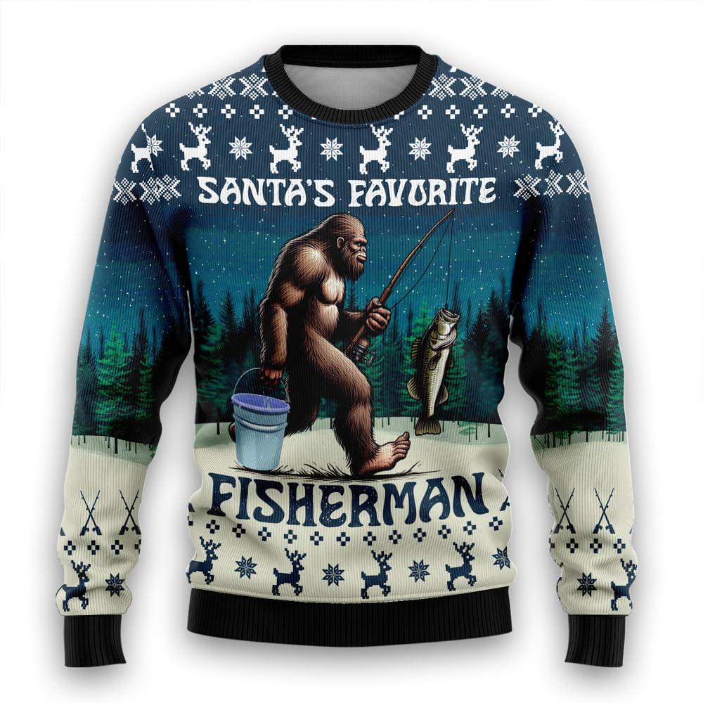 Fishing Sweatshirts For Men Clothing Merry Fishmas Ugly Christmas Sweater Santa Claus Fish Mens Ugly Sweaters Xmas Holiday Funny