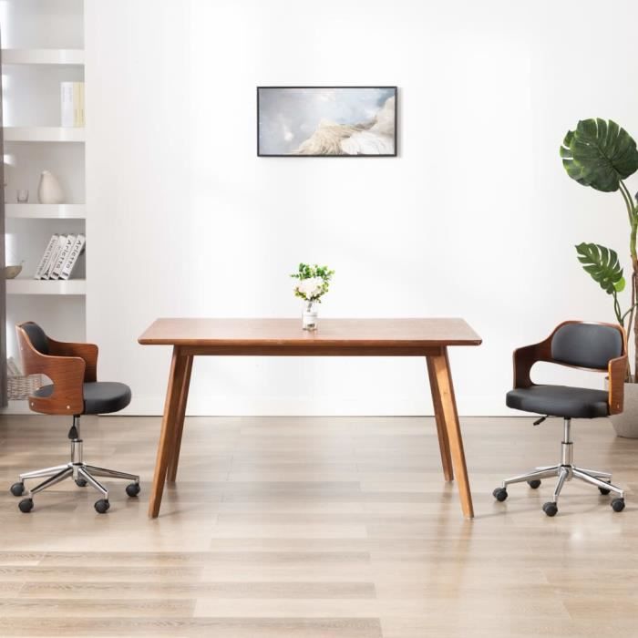 VidaXL Chaise pivotante de bureau Noir Bois courbé et similicuir