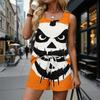 Women Summer Casual Two Piece Set Vintage Print Sleeveless Tank Top Square Neck Sportswear with Pockets Shorts Elastic Waistband