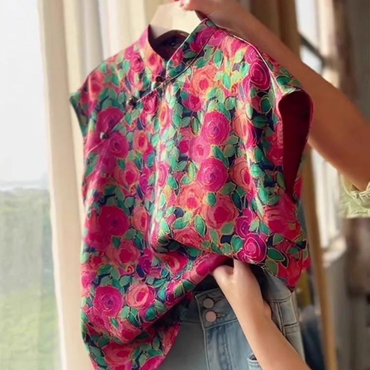 

2025 Printed Short Sleeve Top Versatile Temperament Summer Shirt Sleeveless M [Recommended below 50kg]