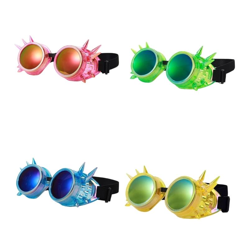 Steampunk Rivets Gothic Goggles Fluorescent Color Adjustable Fit Plastic Eyewear For Cosplay Costume Accessories