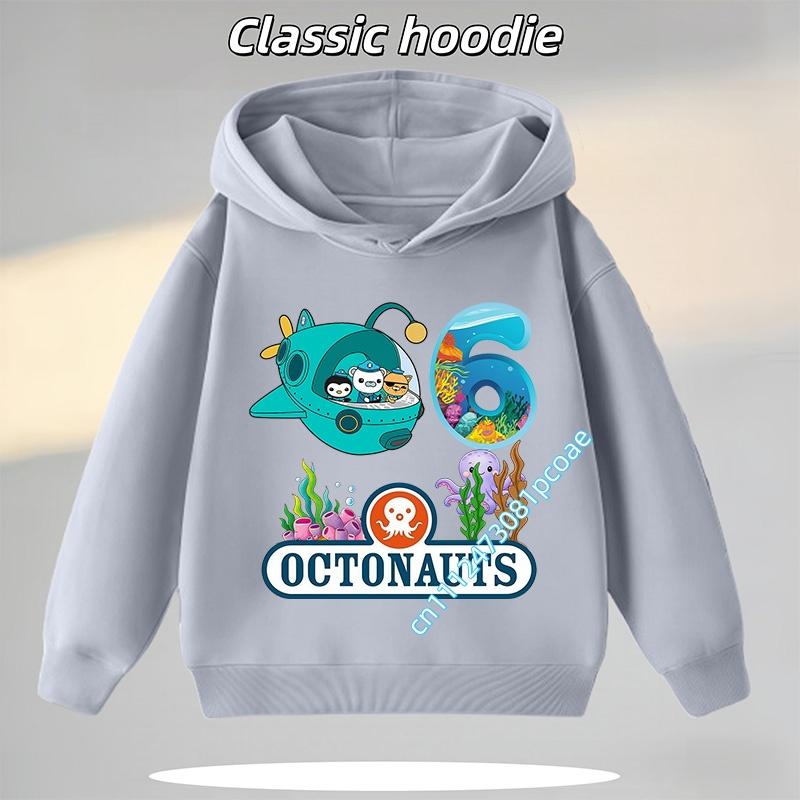 Octonauts 1-8 Yaş Kapüşonlu Sweatshirt Erkek Çocuklar İçin, Dijital Çizgi Film Baskılı Kız Çocuk Günlük Üst, Sonbahar/Kış Uzun Kollu