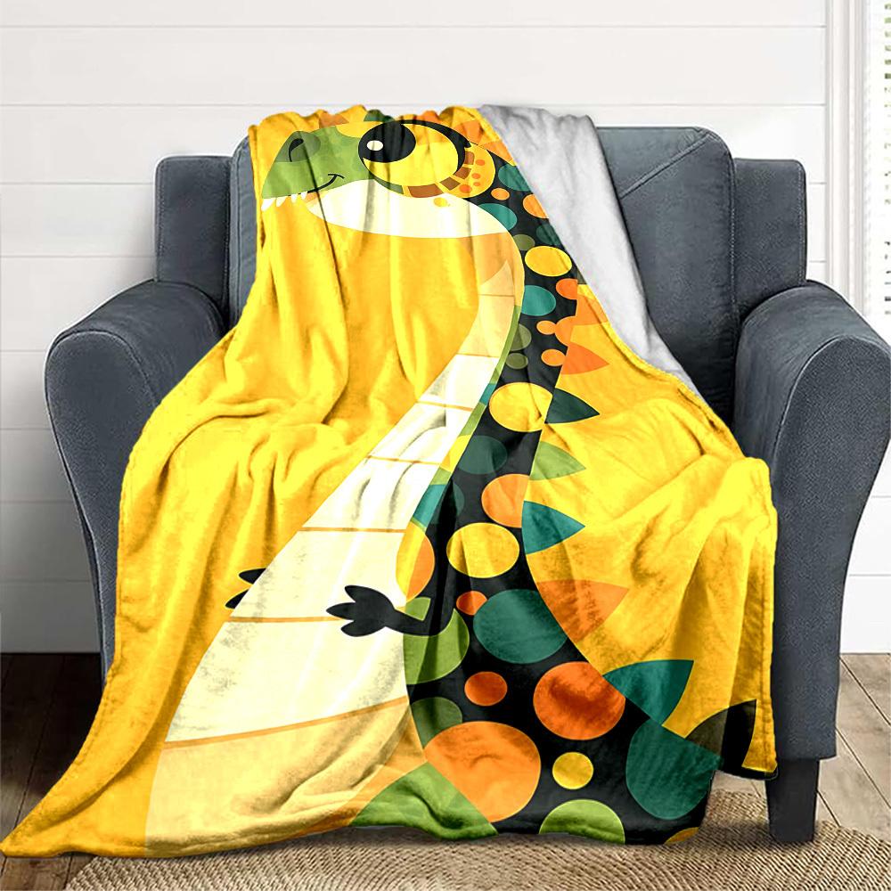 1pc Dino Prints Colorful Lightweight Flannel Blanket, Comfortable and Warm Blanket, for Office and Camping Sofa Bed, Livingroom150
