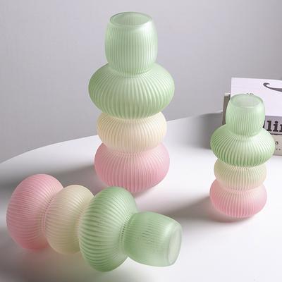 Glass Vase Pebble Geometric Striped Gradient Colored Flowerpot Flower Vase Terrarium Home Decoration Accessories
