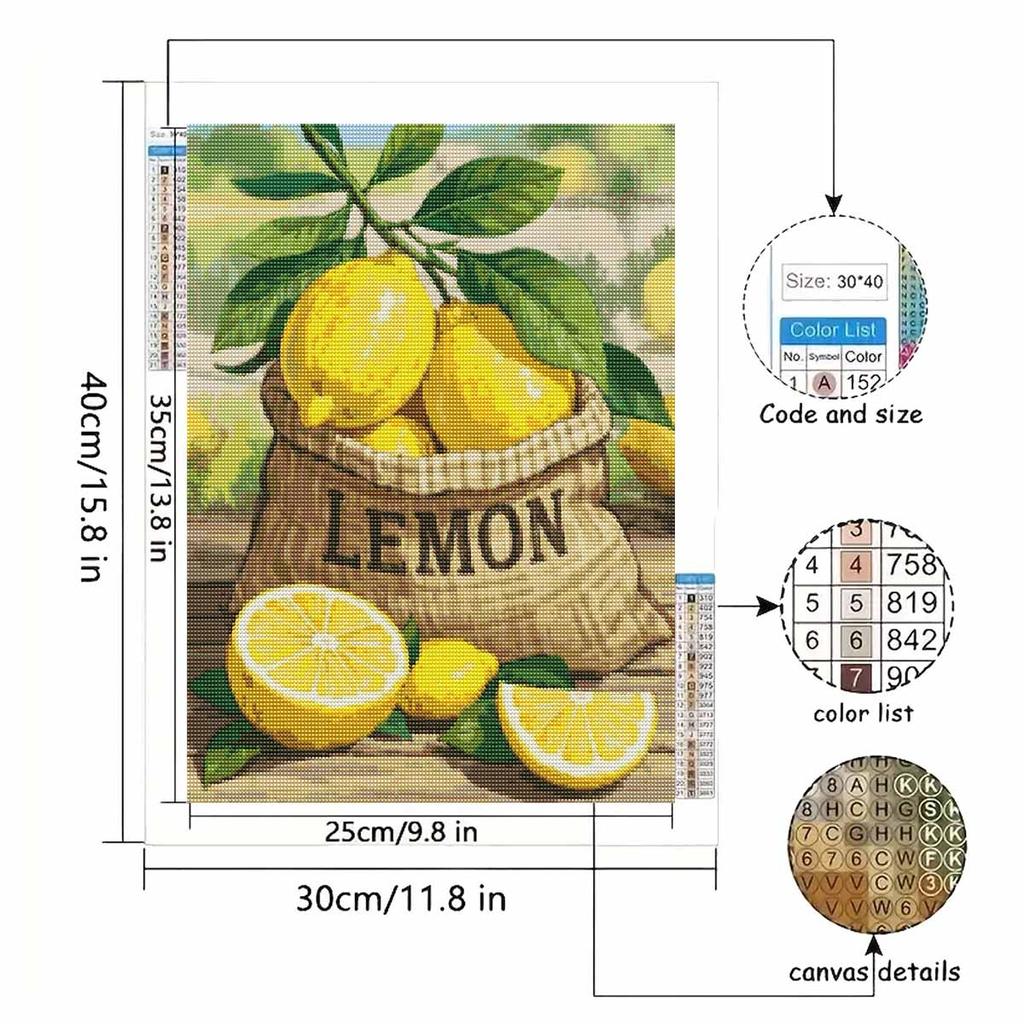 Diamond Painting Kit Lemon Basket Full Diamond Round Mosaic Handmade Home Decoration Gift