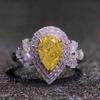 New Bright Yellow Pear Shape Cubic Zirconia Rings for Women Luxury Wedding Party Accessories Novel Design  Trendy Zircon