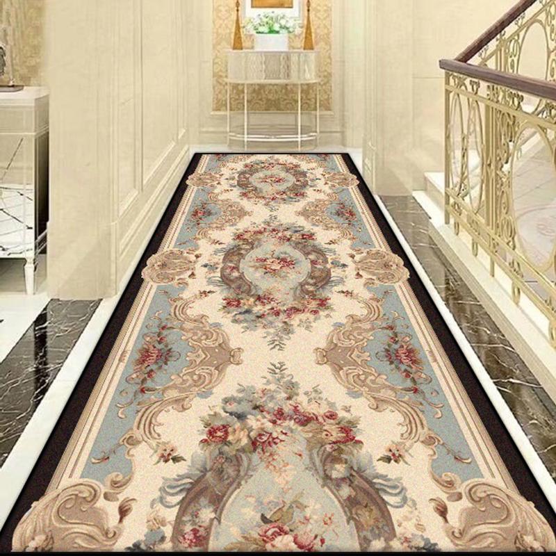 European Style Luxury Long Corridor Carpet Decoration Home Villa Stairs Passageway Runner Rug Customizable Living Room Aisle Mat
