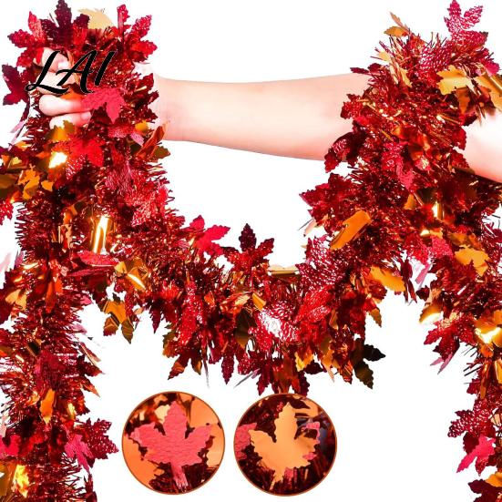 Bendable Wire Leaf Vines 78 Inch Fall Maple Leaves Tinsel Garland Shiny Metallic Twist Reusable Foliage for Weddings Garland Hanging Decoration