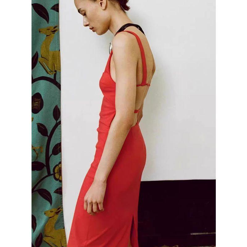 Spring and Summer New Women's Clothing Pure Desire Wind Backless High Waist Mid Length Long Length Sling Midi Skirt Dress 3118369