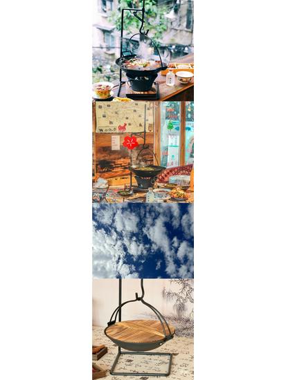 Farmhouse Traditional Cast Iron Hanging Hot Pot Tableware with Stand