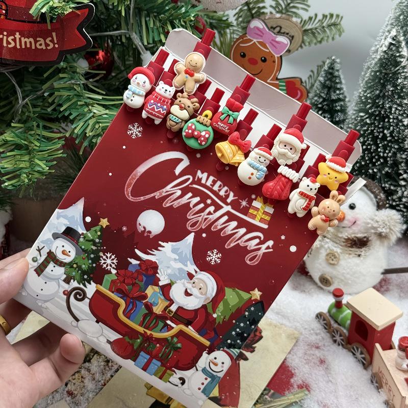 28Pcs Santa Claus Crystal Patch Erasable Press Pen Cartoon Press Gel Pen Gift Pen Holiday Gift Novelty Stationery Teacher Party Favors Back To School