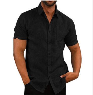 Summer lapel button-down men's solid color short-sleeved linen shirt