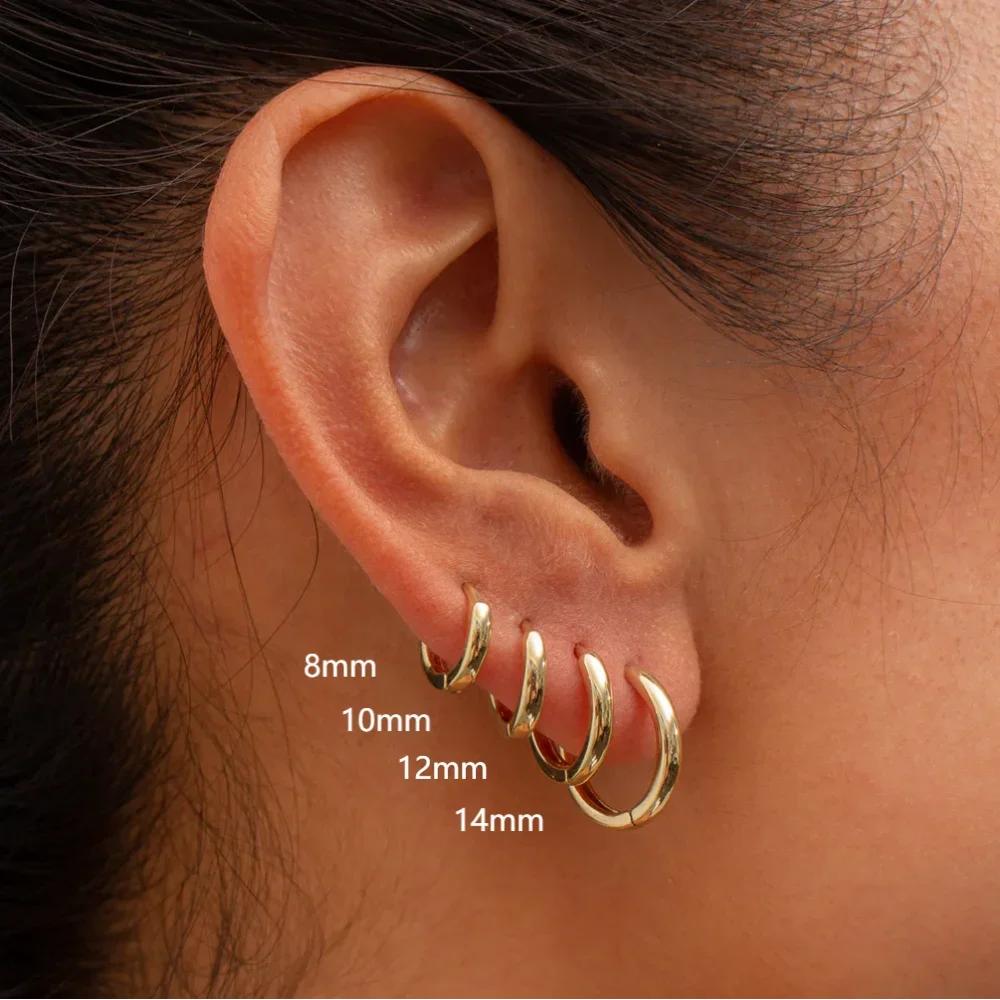 8-20mm Edelstahl Creolen Goldfarbe Hiphop Steampunk Stil Silber Ohrringe für Damen Herren Push Back Ohrschmuck Set