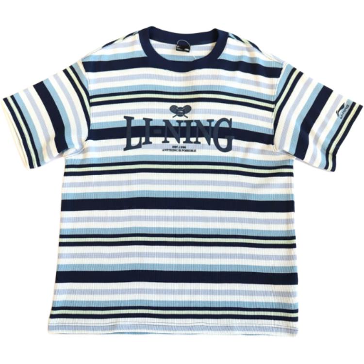 

Li-Ning Полосатая футболка с надписью, дышащая, универсальная, повседневная, с коротким рукавом, мужские топы AHSV493-2 XL