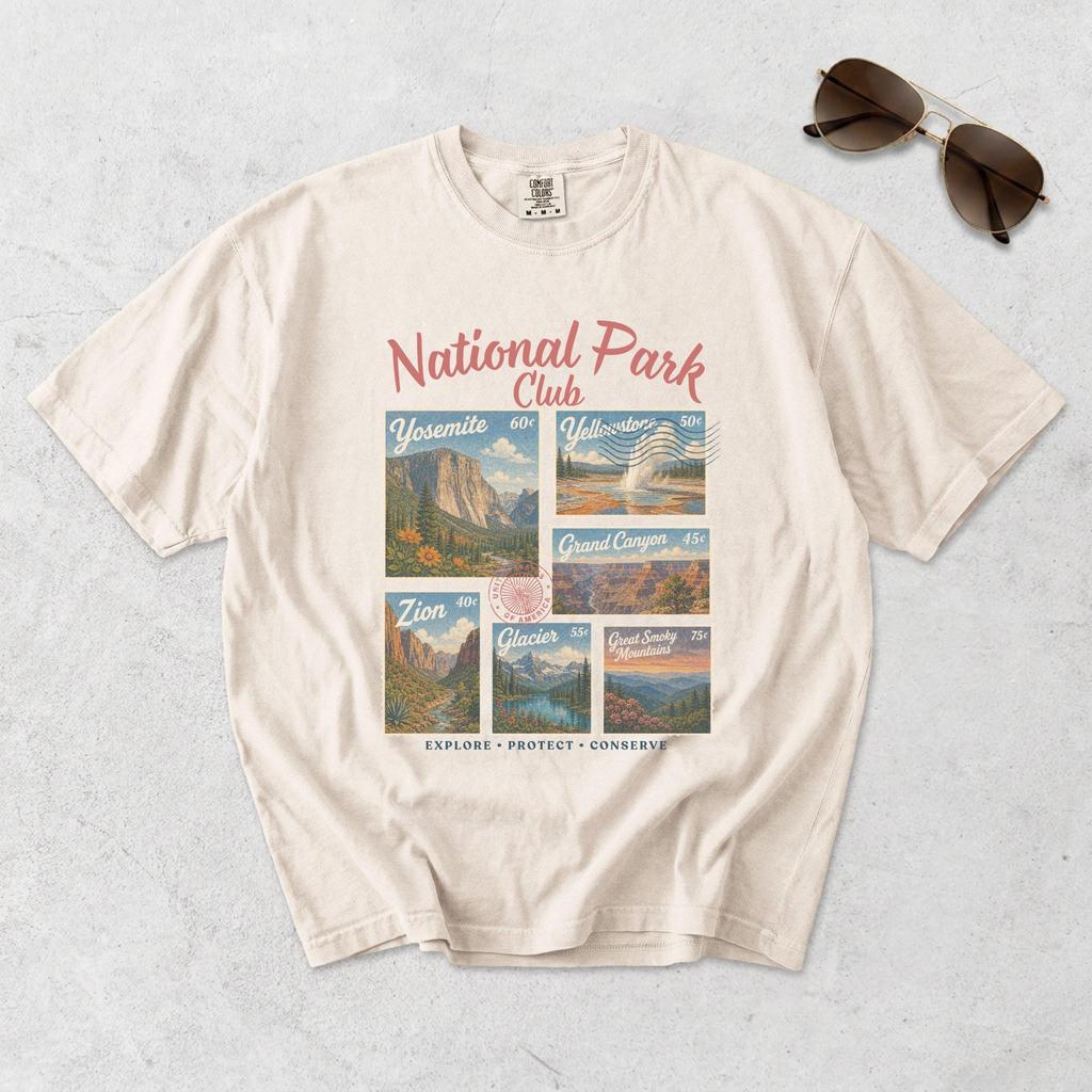 National Park Club Shirt, Vintage National Parks Tee, Yosemite Yellowstone Glacier Zion Shirt, Comfort Colors® Hiking T-Shirt