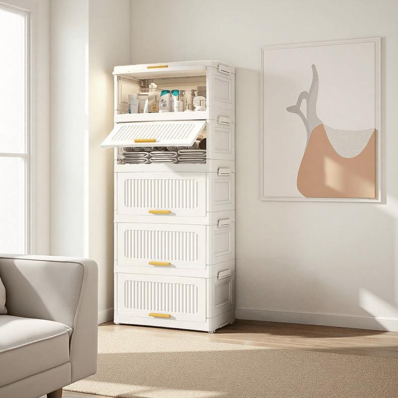 Foldable Five-Drawer Multi-Layer Storage Cabinet for Home, Bedroom, or Kitchen