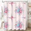 Beautiful Pink Blue Floral Print Shower Curtain Set Bathroom Decor Waterproof Fabric for Bathrooms