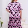 Plus Size Purple Cow Zebra Print Short Sleeve Cartoon Nightdress Loose Comfortable Home Dress Women