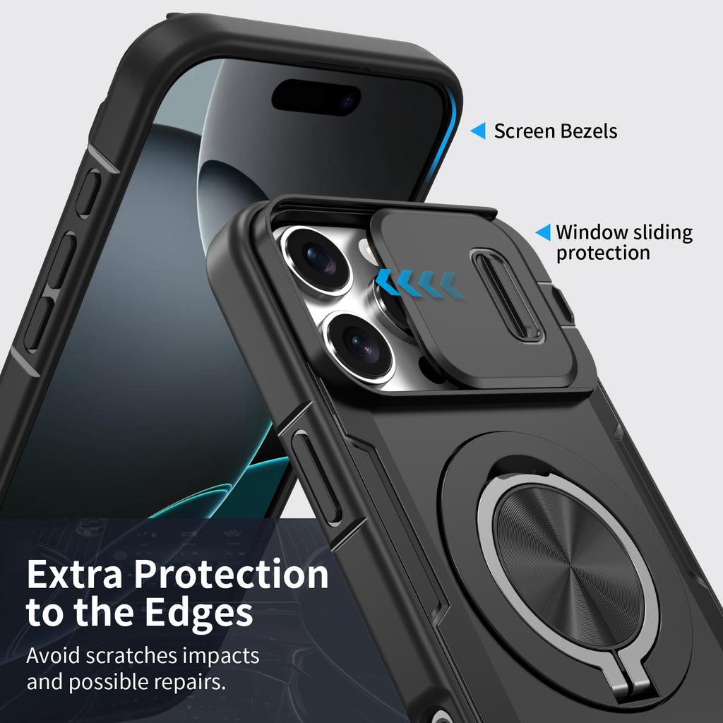 Anti-Shock Case for Iphone 17 Pro Max Iphone17 16 Plus 12 13 15 14 Pro Max Iphone16 Dual Layer Magnetic Ring Holder for Magsafe